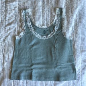 Brandy Melville Cropped Sage Green Lace Tank